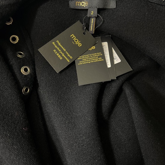 MAJE Knitted Eyelet Black Oversized Over Shirt with Silver Hardware Size: 2 - Picture 8 of 11